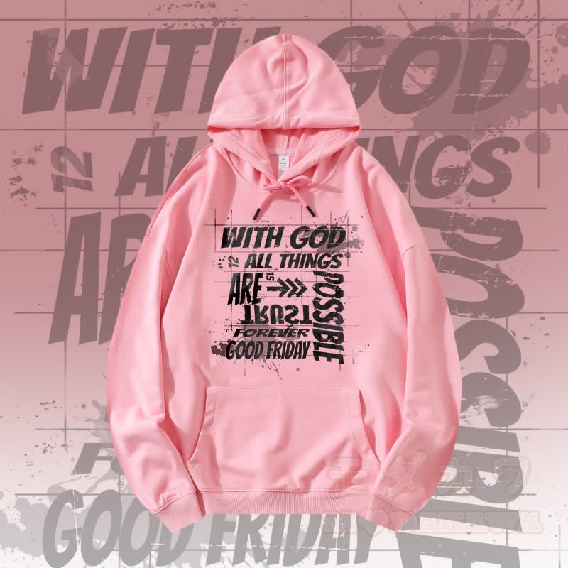 MODAKAWA MIT GOTT IST ALLES MÖGLICH Grafik-Streetwear-Pullover-Hoodie - Rosa - 5XL - image 1