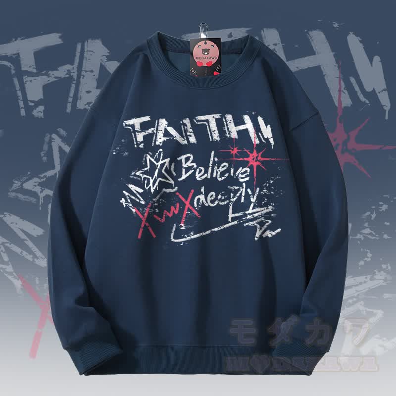 MODAKAWA FAITH BELIEVE DEEPLY Grafik Unisex Sweatshirt - Purpurblau - 5XL - image 2