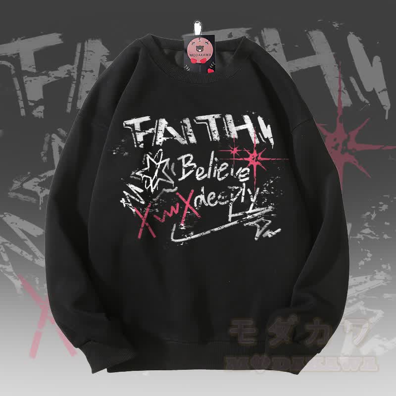 MODAKAWA FAITH BELIEVE DEEPLY Grafik Unisex Sweatshirt - Schwarz - 5XL - image 1