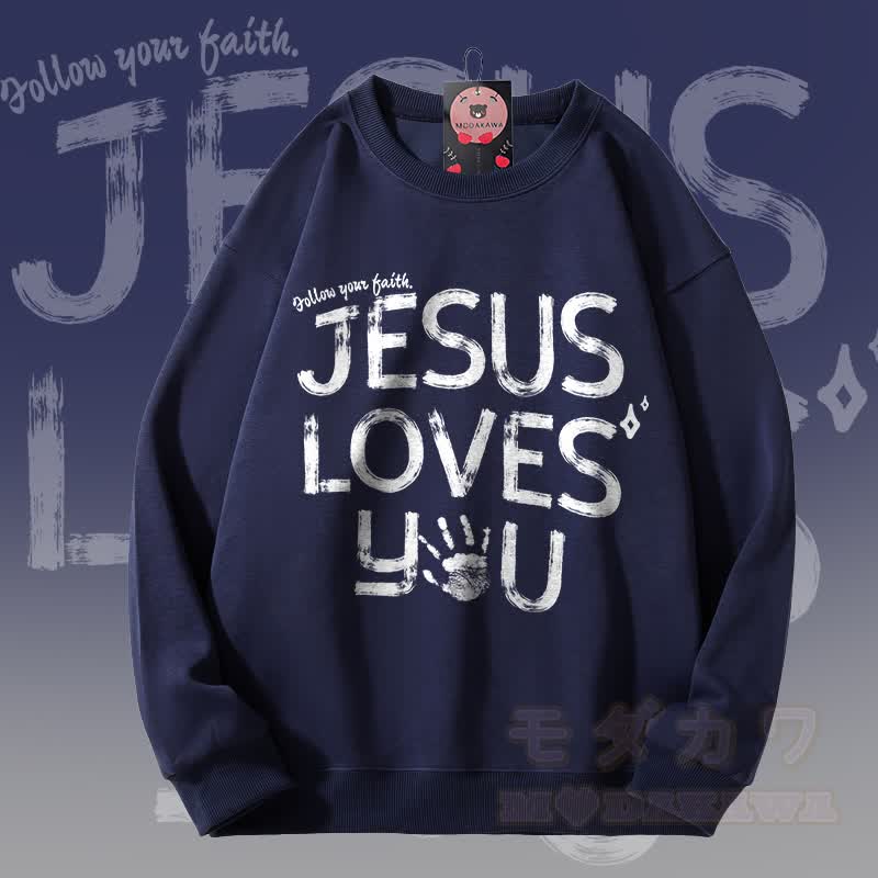 MODAKAWA JESUS ​​LOVES YOU Grafik Unisex Sweatshirt - Purpurblau - 5XL - image 2