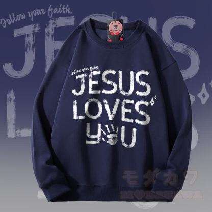 MODAKAWA JESUS ​​LOVES YOU Grafik Unisex Sweatshirt - Purpurblau - 5XL - image 2