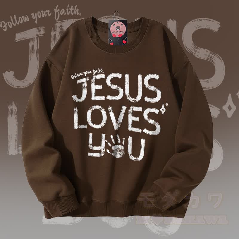 MODAKAWA JESUS ​​LOVES YOU Grafik Unisex Sweatshirt - Braun - 5XL - image 1