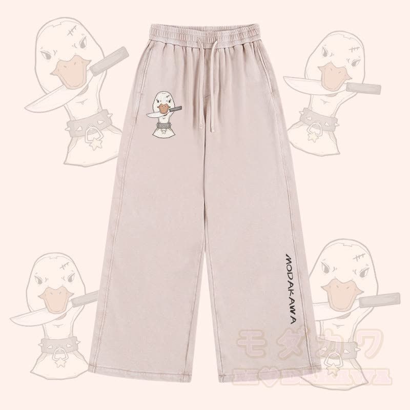 MODAKAWA Hose mit Gans- und Messermotiv im Vintage-Look, gewaschen, verstellbarer Saum - Aprikose - 2XL - image 2