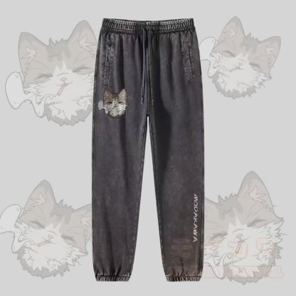 MODAKAWA Smoking Kitty Graphic Vintage Washed Jogger Pants - Dunkelgrau - 2XL - image 2