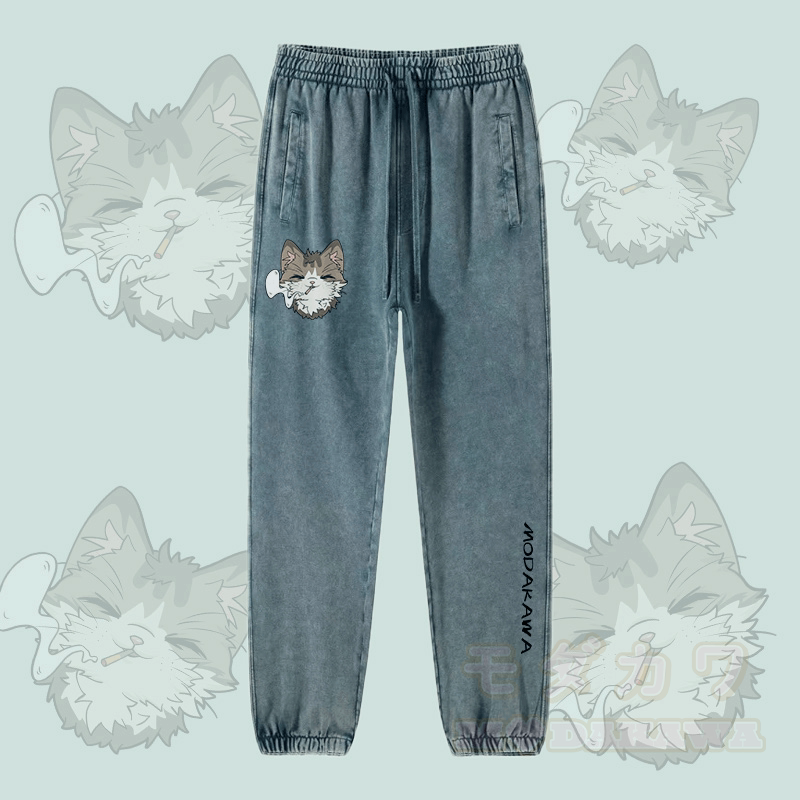 MODAKAWA Smoking Kitty Graphic Vintage Washed Jogger Pants - Grün - 2XL - image 4