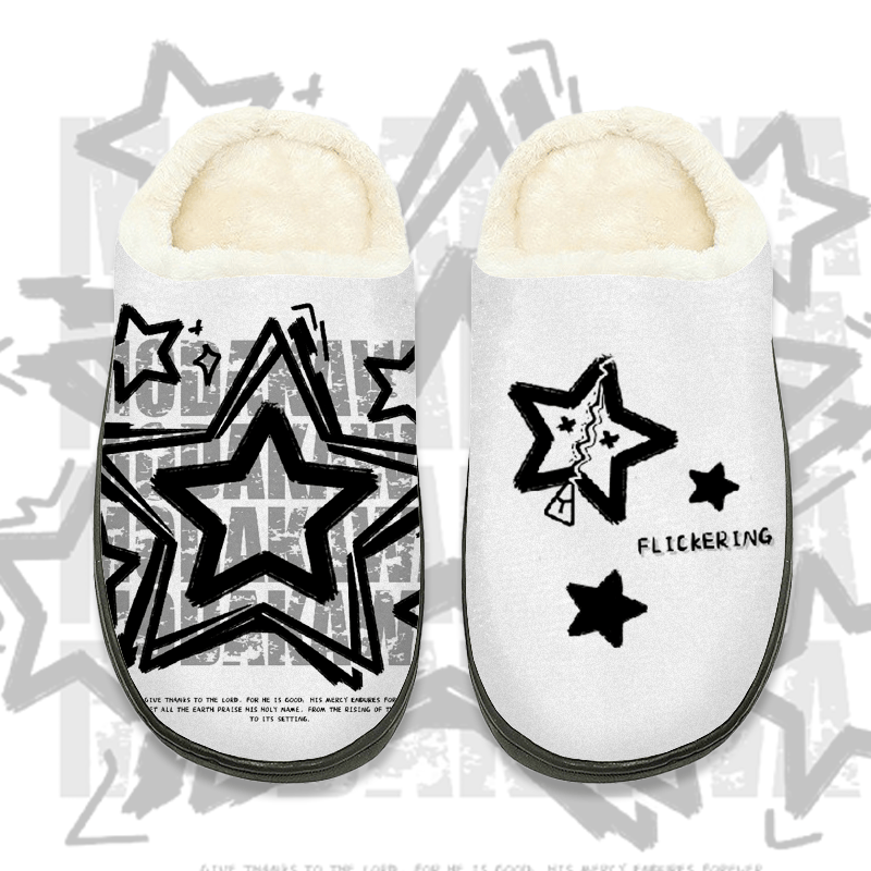 MODAKAWA Plüsch-Hausschuhe mit Sternenbuchstaben-Grafik - White - 44-45 - image 1