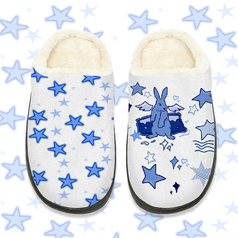 MODAKAWA Plüsch-Hausschuhe mit Sternen- und Engelshasenmotiv - White - 44-45 - image 1