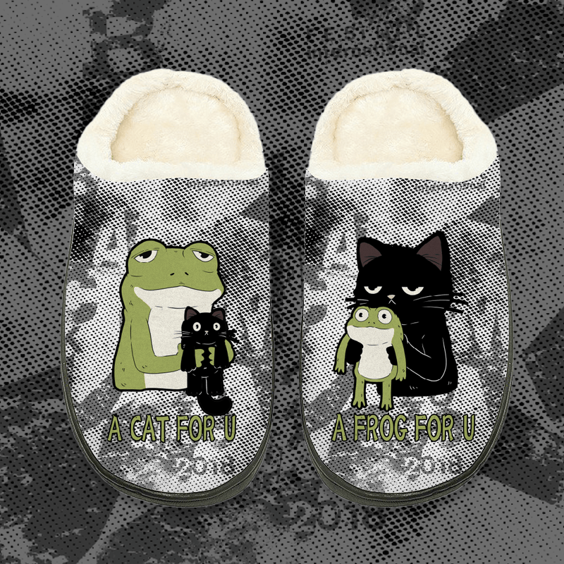 MODAKAWA Plüsch-Hausschuhe mit Frosch- und Katzenmotiv - Grey A - 44-45 - image 1