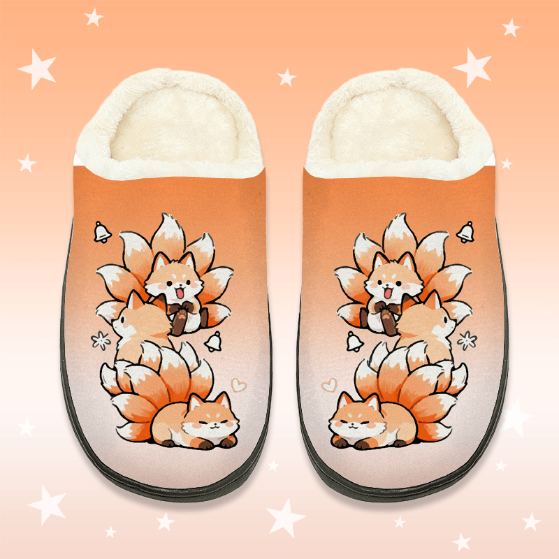 MODAKAWA Hausschuhe mit Farbverlauf und neunschwänzigem Fuchsmotiv - Orange - 44-45 - image 1