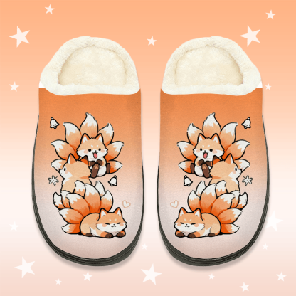 MODAKAWA Hausschuhe mit Farbverlauf und neunschwänzigem Fuchsmotiv - Orange - 44-45 - image 1