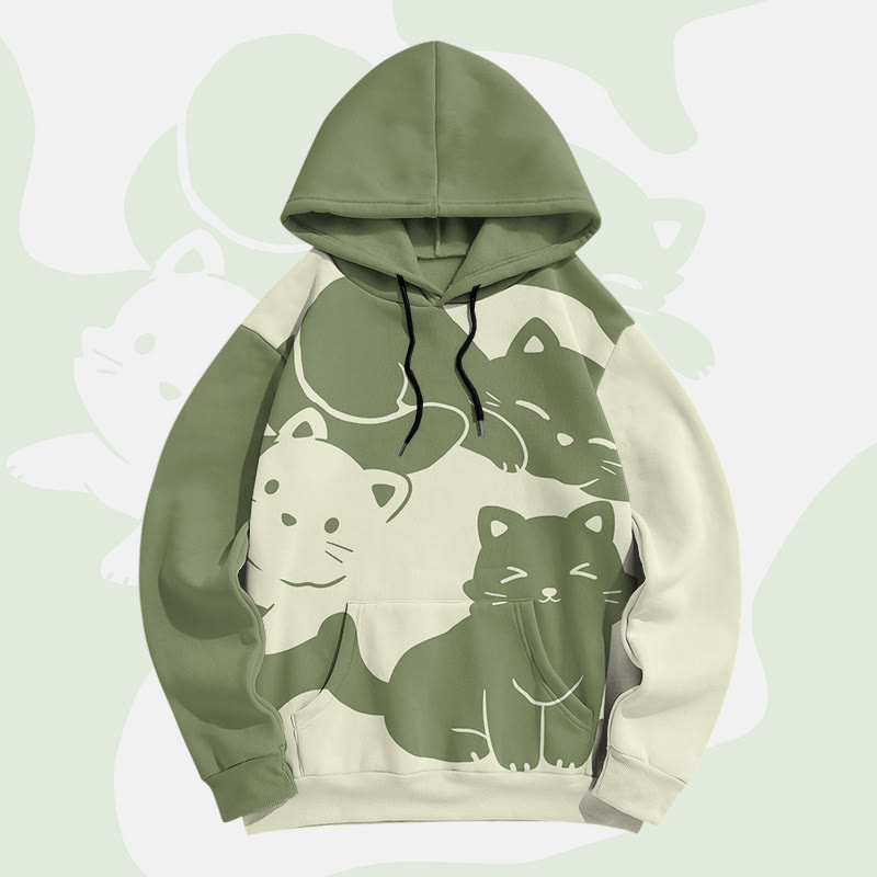 MODAKAWA Kitty Graphic Farben Block All Over Print Pullover Hoodie - Green - 8XL - image 1