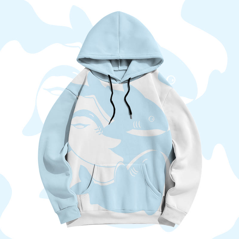 MODAKAWA Pullover-Hoodie mit Hai-Grafik und Farben -Print - Blue - 5XL - image 3