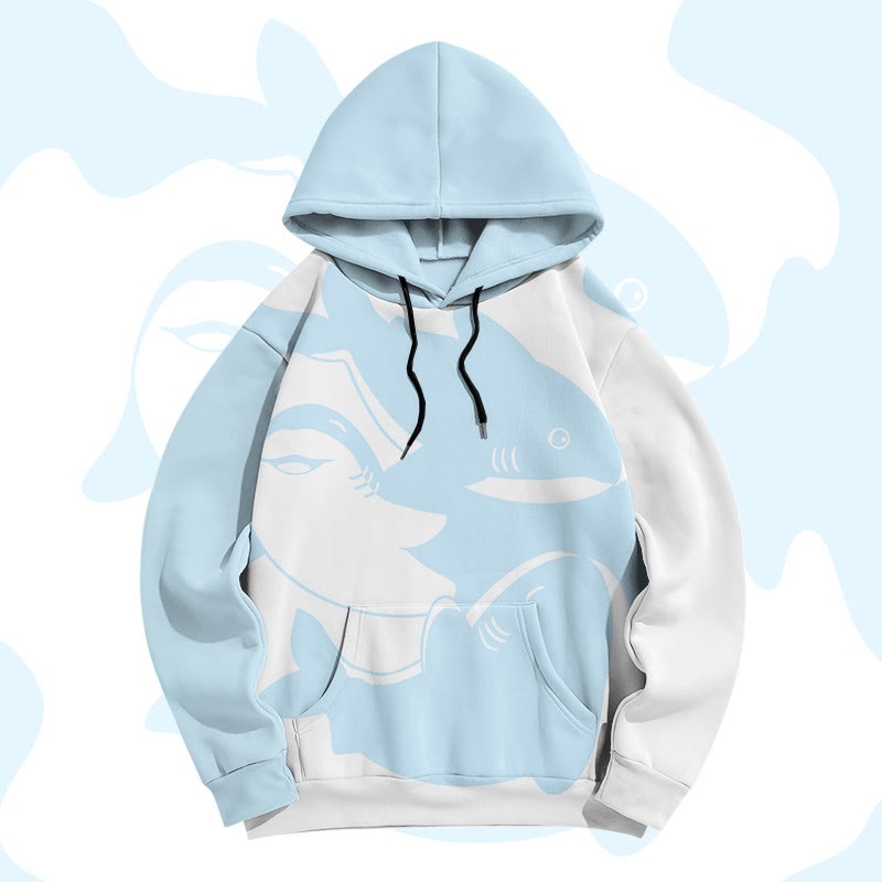 MODAKAWA Pullover-Hoodie mit Hai-Grafik und Farben -Print - Blue - 5XL - image 3