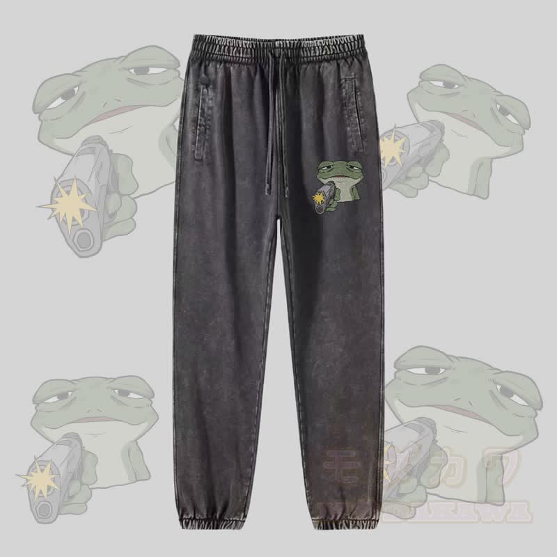 MODAKAWA Jogginghose mit Frosch-und-Pistolen-Motiv im Vintage-Look - Dunkelgrau - 2XL - image 3
