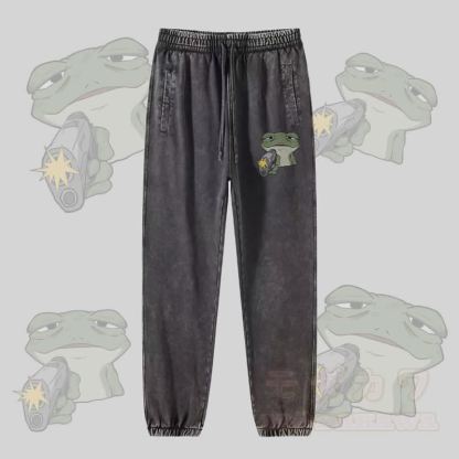 MODAKAWA Jogginghose mit Frosch-und-Pistolen-Motiv im Vintage-Look - Dunkelgrau - 2XL - image 3