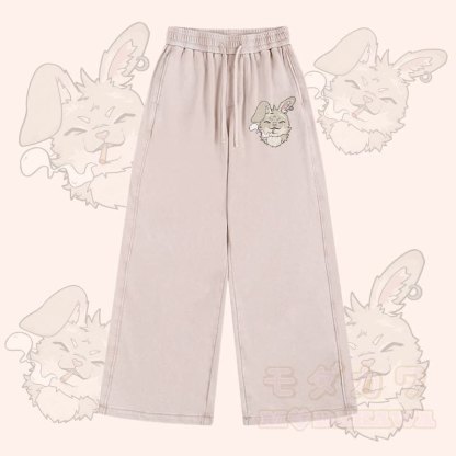 MODAKAWA Smoking Bunny Graphic Vintage Washed Adjustable Hem Pants - Aprikose - 2XL - image 2