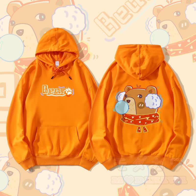 MODAKAWA Bubble Bear Grafik Streetwear Pullover Hoodie - Orange - 5XL - image 2