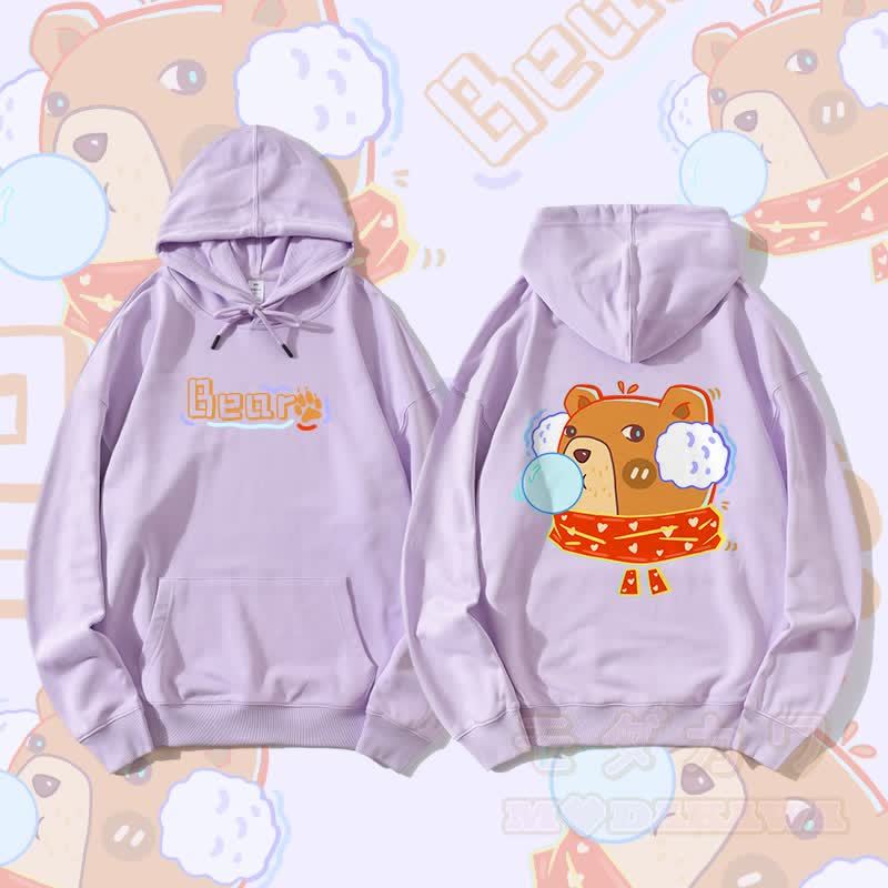 MODAKAWA Bubble Bear Grafik Streetwear Pullover Hoodie - Lila - 5XL - image 1