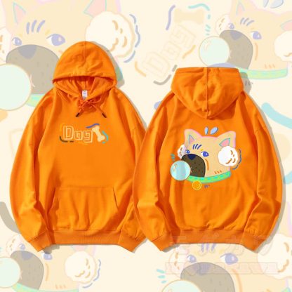 MODAKAWA Bubble Dog Grafik Streetwear Pullover Hoodie - Orange - 5XL - image 2
