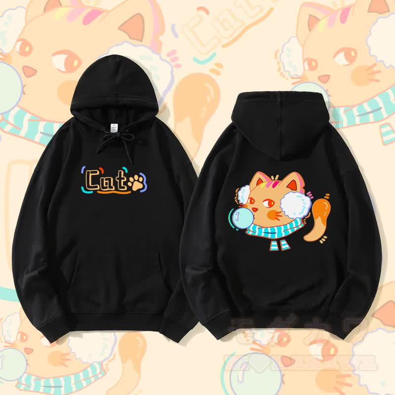 MODAKAWA Bubble Cat Grafik Streetwear Pullover Hoodie - Schwarz - 5XL - image 3
