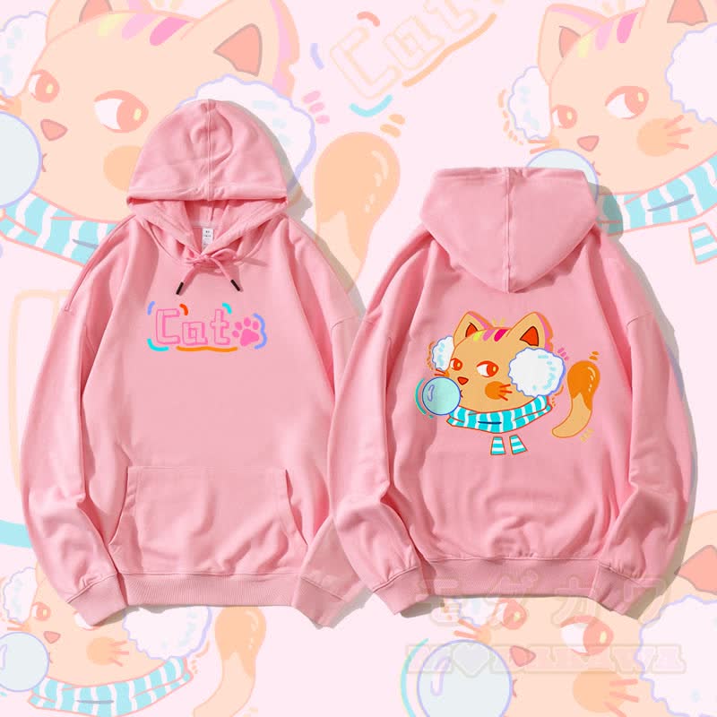 MODAKAWA Bubble Cat Grafik Streetwear Pullover Hoodie - Rosa - 5XL - image 2