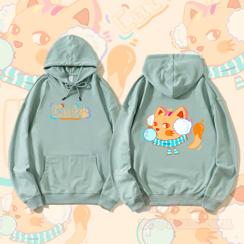 MODAKAWA Bubble Cat Grafik Streetwear Pullover Hoodie - Grün - 5XL - image 1