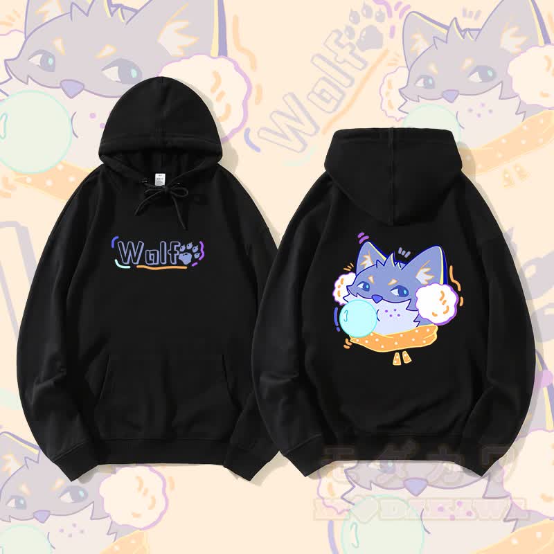 MODAKAWA Bubble Wolf Graphic Streetwear Pullover Hoodie - Schwarz - 5XL - image 3