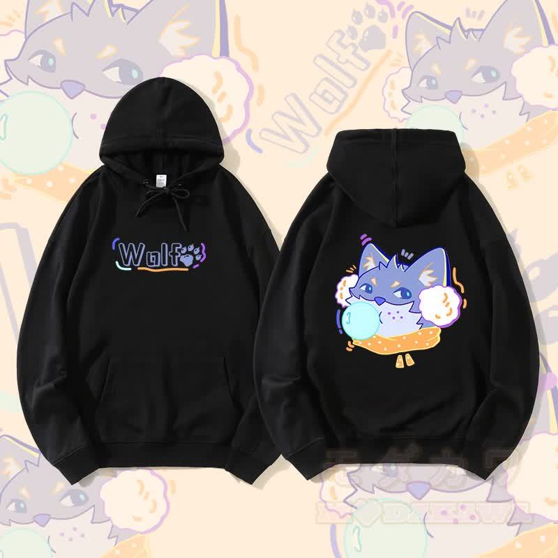 MODAKAWA Bubble Wolf Graphic Streetwear Pullover Hoodie - Schwarz - 5XL - image 3