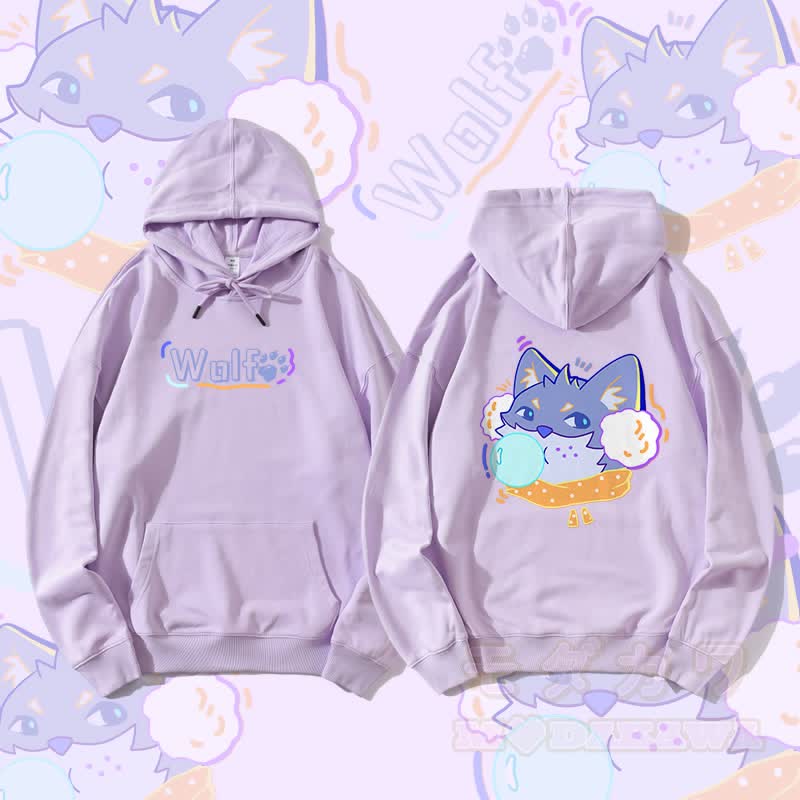 MODAKAWA Bubble Wolf Graphic Streetwear Pullover Hoodie - Lila - 5XL - image 2
