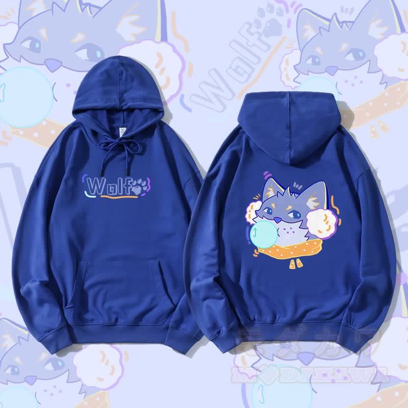 MODAKAWA Bubble Wolf Graphic Streetwear Pullover Hoodie - Königsblau - 5XL - image 1