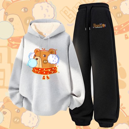 MODAKAWA Bubble Bear Graphic Zweiteiliges Set aus Kapuzenpullover und Hose mit dickem Fleecefutter und dickem Bärenmotiv - Grey&Black - 5XL - image 2