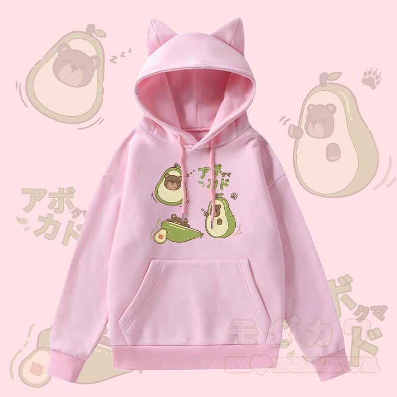 MODAKAWA Kapuzenpullover mit Avocado-Bär-Grafik, Taschenfutter und Fleece-Einsatz sowie Katzenohren  - Rosa - 2XL - image 2