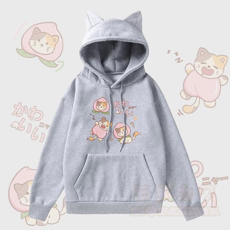 MODAKAWA Kapuzenpullover mit Katzenmotiv und Fleece-Futter, gefüttert mit Katzenohren  - Grau - 2XL - image 2