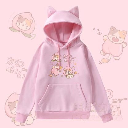 MODAKAWA Kapuzenpullover mit Katzenmotiv und Fleece-Futter, gefüttert mit Katzenohren  - Rosa - 2XL - image 1