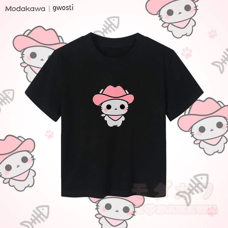MODAKAWA X gwosti Pink Meowdy Graphic Damen Crop-Top aus 92 % gekämmter Baumwolle - Schwarz - XL - image 3