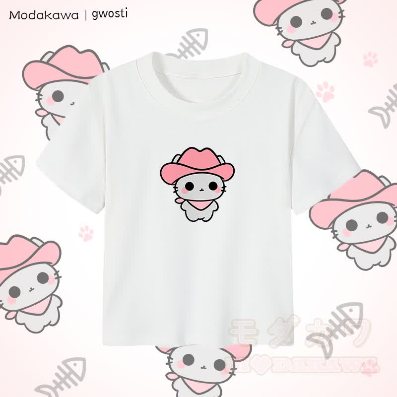 MODAKAWA X gwosti Pink Meowdy Graphic Damen Crop-Top aus 92 % gekämmter Baumwolle - Weiß - XL - image 1
