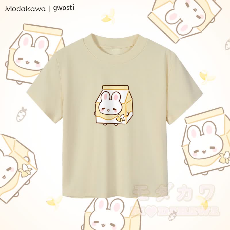 MODAKAWA X gwosti Bunana Milk Graphic Damen Cropped T-Shirt, 92 % gekämmte Baumwolle - Aprikose - XL - image 1