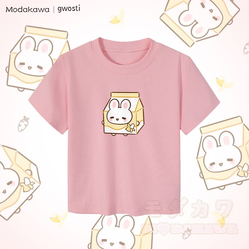 MODAKAWA X gwosti Bunana Milk Graphic Damen Cropped T-Shirt, 92 % gekämmte Baumwolle - Rosa - XL - image 3
