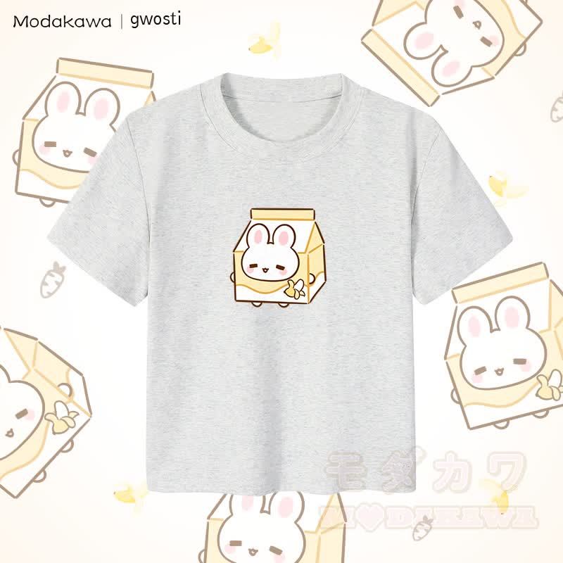 MODAKAWA X gwosti Bunana Milk Graphic Damen Cropped T-Shirt, 92 % gekämmte Baumwolle - Grau - XL - image 2
