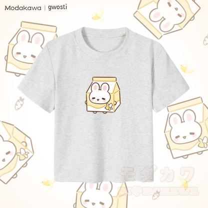 MODAKAWA X gwosti Bunana Milk Graphic Damen Cropped T-Shirt, 92 % gekämmte Baumwolle - Grau - XL - image 2