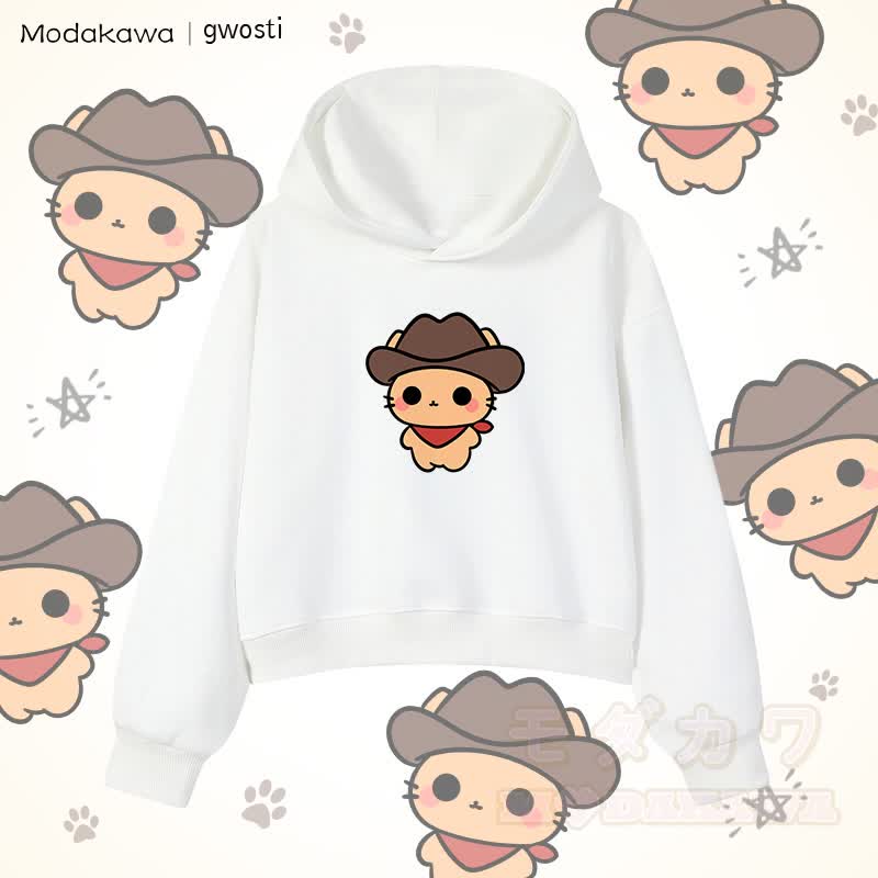 MODAKAWA X gwosti Brown Meowdy Graphic Cropped Cotton Hoodie - Weiß - 3XL - image 3