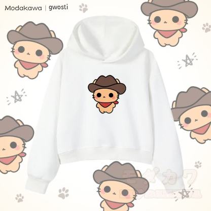 MODAKAWA X gwosti Brown Meowdy Graphic Cropped Cotton Hoodie - Weiß - 3XL - image 3