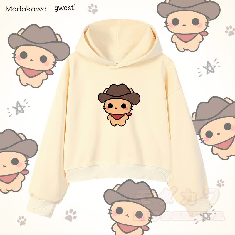 MODAKAWA X gwosti Brown Meowdy Graphic Cropped Cotton Hoodie - Aprikose - 3XL - image 2