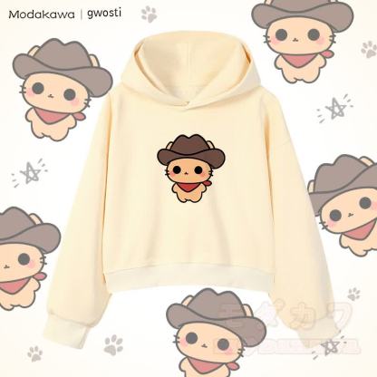 MODAKAWA X gwosti Brown Meowdy Graphic Cropped Cotton Hoodie - Aprikose - 3XL - image 2