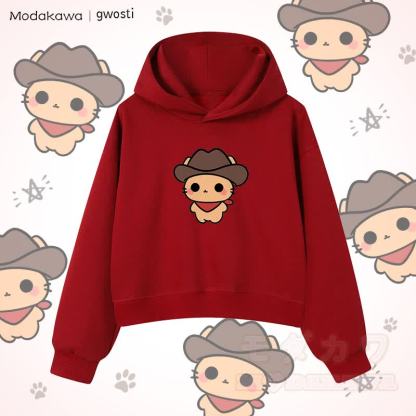 MODAKAWA X gwosti Brown Meowdy Graphic Cropped Cotton Hoodie - Weinrot - 3XL - image 1