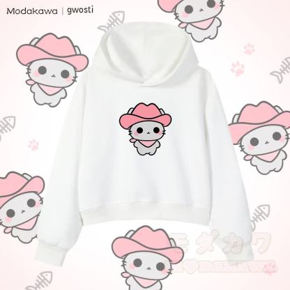 MODAKAWA X gwosti Pink Meowdy Graphic Cropped Cotton Hoodie - Weiß - 3XL - image 4