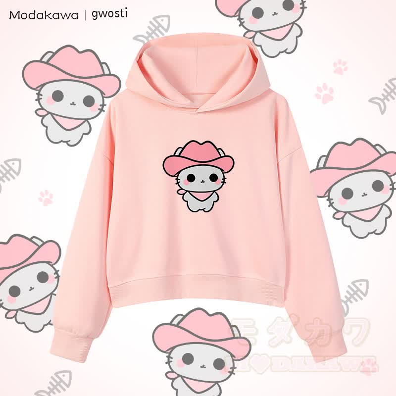 MODAKAWA X gwosti Pink Meowdy Graphic Cropped Cotton Hoodie - Rosa - 3XL - image 2