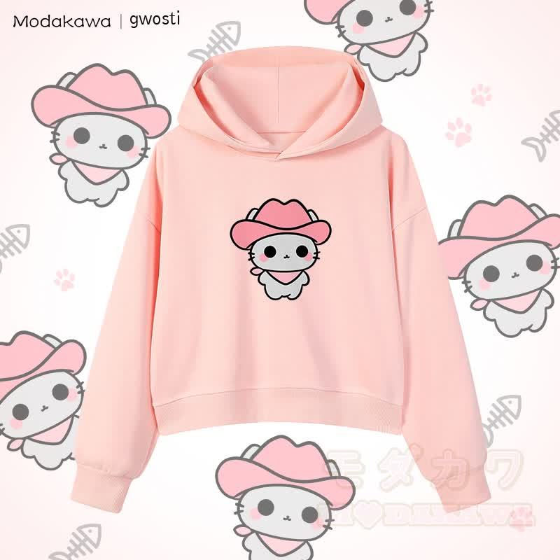 MODAKAWA X gwosti Pink Meowdy Graphic Cropped Cotton Hoodie - Rosa - 3XL - image 2