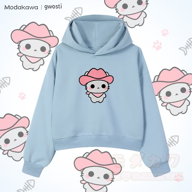 MODAKAWA X gwosti Pink Meowdy Graphic Cropped Cotton Hoodie - Blau - 3XL - image 1