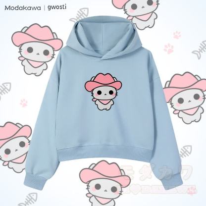MODAKAWA X gwosti Pink Meowdy Graphic Cropped Cotton Hoodie - Blau - 3XL - image 1
